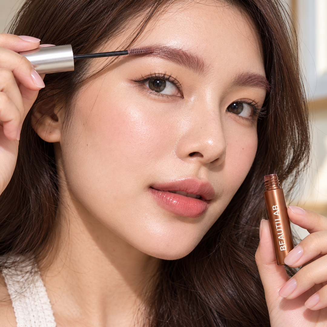 BEAUTILAB 07 Mauve Crush eyebrow mascara — illustrated brow application