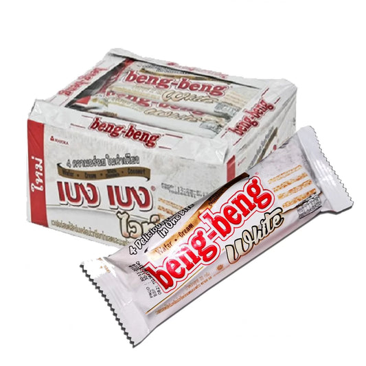 Beng Beng White Chocolate Wafer Bars – 24 Pieces (2 Packs x 12) | Crispy Caramel & Milk Cream Snack