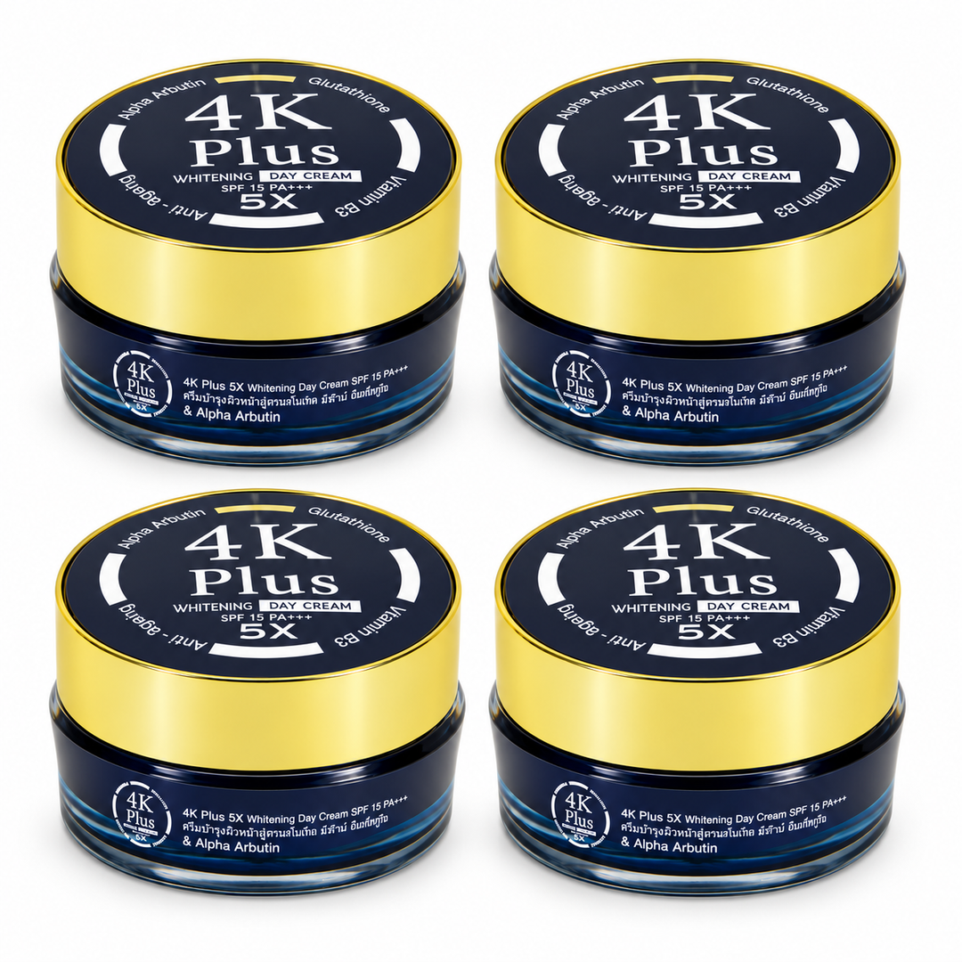 4K Plus 5X Day Moisturizing Cream 20 g — pack of 4, exactly 4 identical units shown on white background.