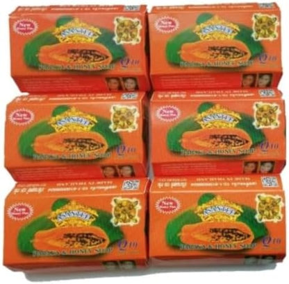 Asantee Papaya & Honey Soap – 6-Pack (6 x 125g) Natural Exfoliating & Hydrating Bar for Brighter Skin