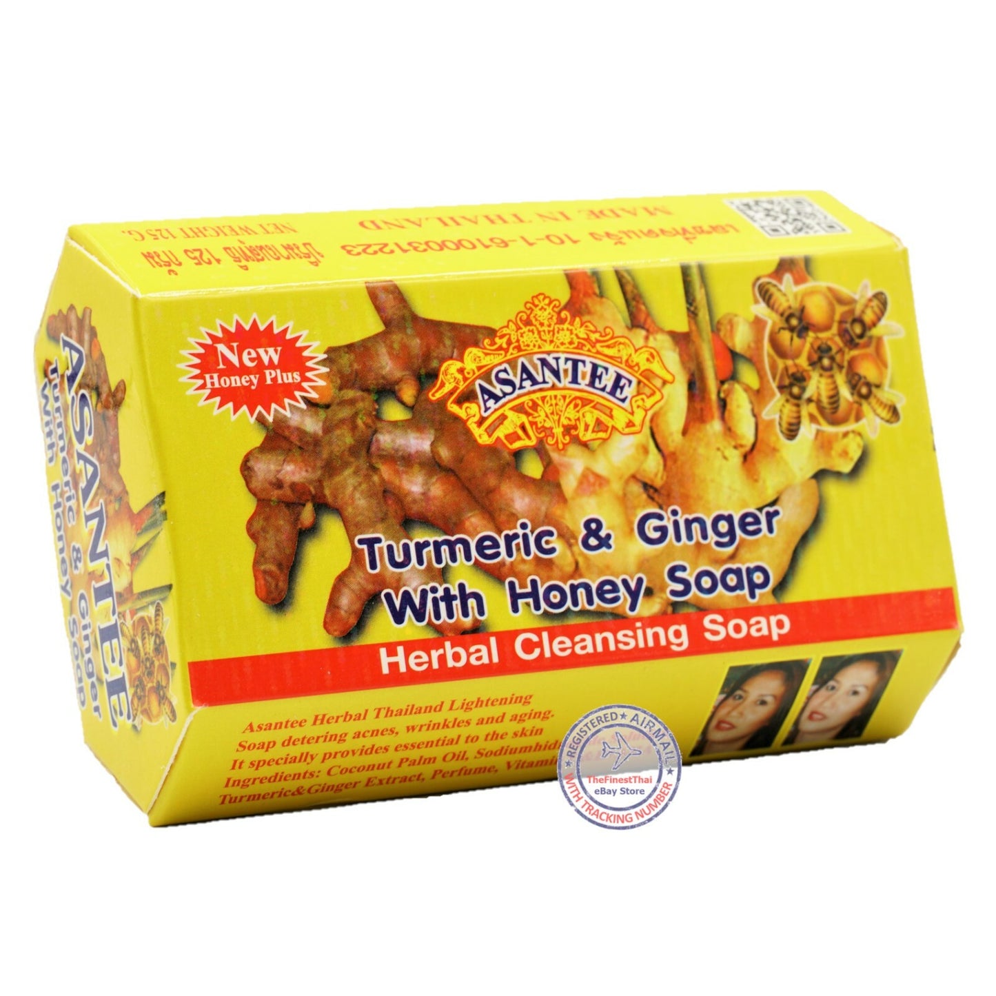 Asantee Soap Turmeric & Ginger Herbal Soap – Brightening, Anti-Acne & Detox – 6 Bars x 125g – Natural Thai Skincare