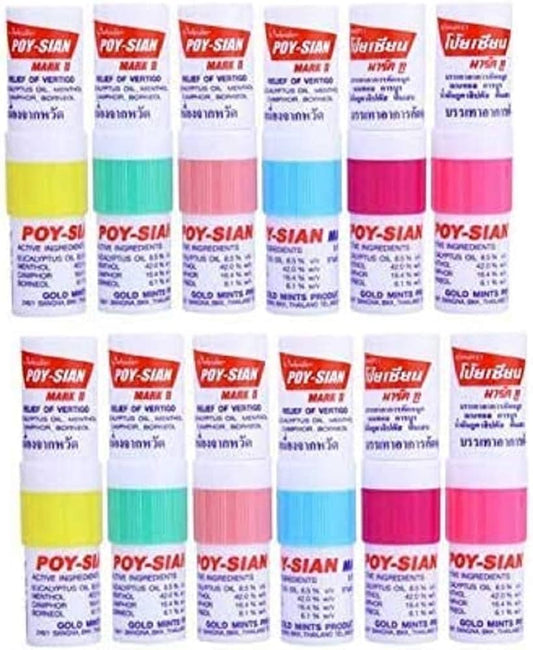 Poy Sian Mark II Herbal Nasal Inhaler – Natural Thai Decongestant – 2 Packs of 6 (12 Inhalers Total)