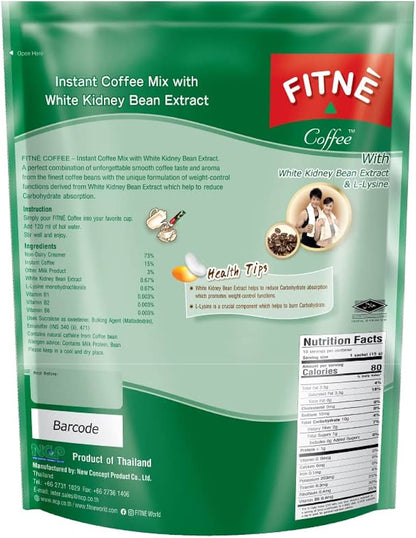 FITNE Coffee – Instant Coffee Mix with White Kidney Bean Extract for Carb Blocking & Weight control, 2 packs x 10 sachets = 20 sachets