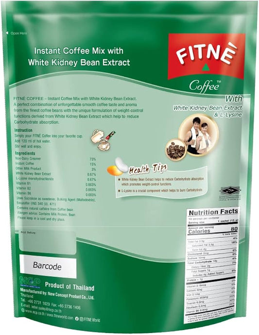 FITNE Coffee – Instant Coffee Mix with White Kidney Bean Extract for Carb Blocking & Weight control, 2 packs x 10 sachets = 20 sachets