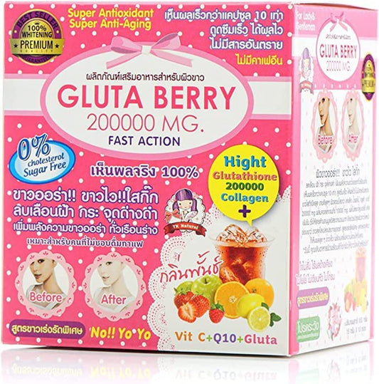 Gluta Berry 200,000 mg – Glutathione + Collagen Whitening Supplement | 2 Packs x 10 Sachets