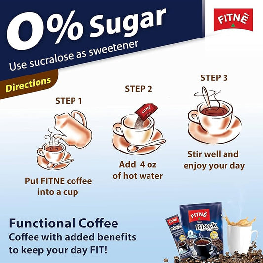 FITNE Coffee Q10 – Instant Black Coffee Mix with Coenzyme Q10 for Energy & Fat Metabolism, 3 packs x 10 sachets, total 30 sachets