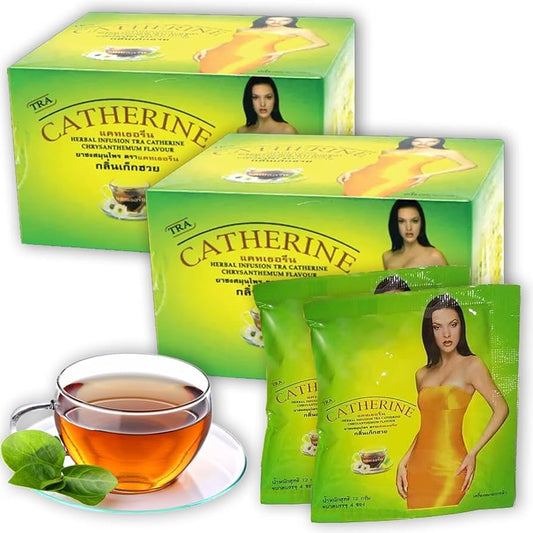 Catherine Herbal Chrysanthemum Slimming Tea – Natural Detox & Weight Loss Support (32 Teabags) x 2 Boxs = 64 Teabags + 1 Gift Tea Spoon