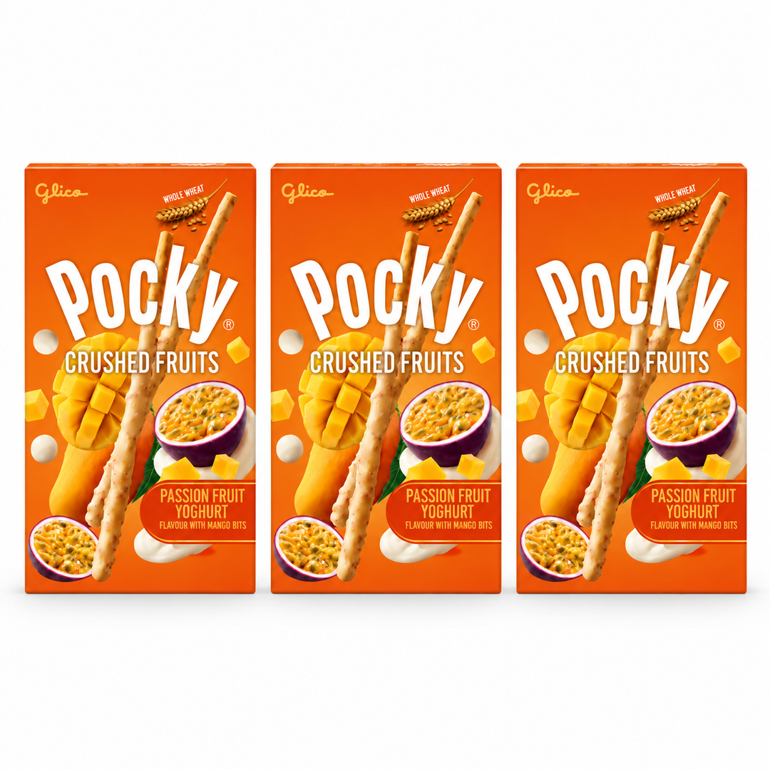 Glico Pocky Crushed Fruits Passion Fruit Yogurt with Mango Bits – 38 g – 3 Boxes