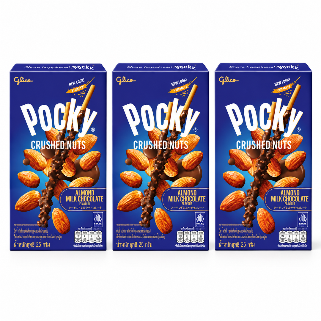 Glico Pocky Crushed Nuts Almond Milk Chocolate – 25 g – 3 Boxes