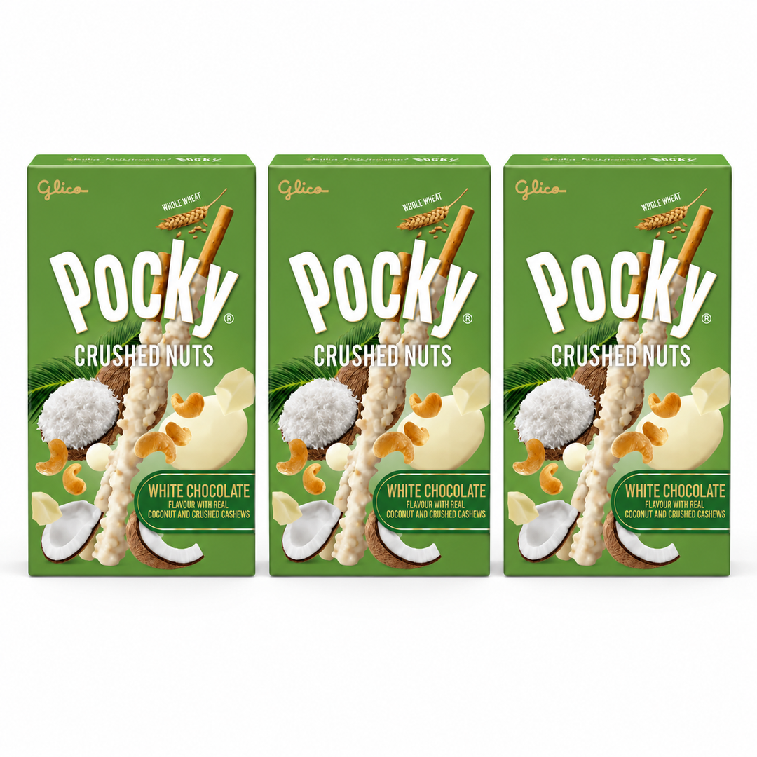 Glico Pocky Crushed Nuts White Chocolate Coconut & Cashews – 25 g – 3 Boxes