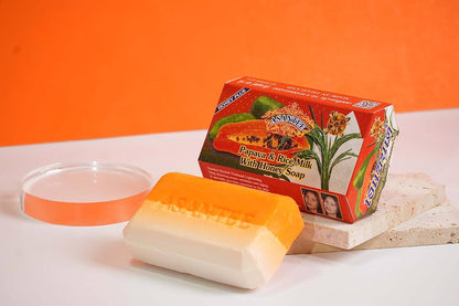 Asantee Papaya & Rice Milk Herbal Soap – Skin Brightening, Exfoliating & Moisturizing – 6 Bars x 125g – Thai Natural Whitening Soap