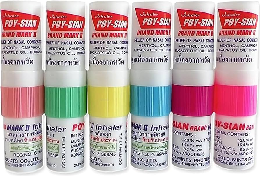 Poy Sian Mark II Herbal Nasal Inhaler – Natural Thai Decongestant – 2 Packs of 6 (12 Inhalers Total)