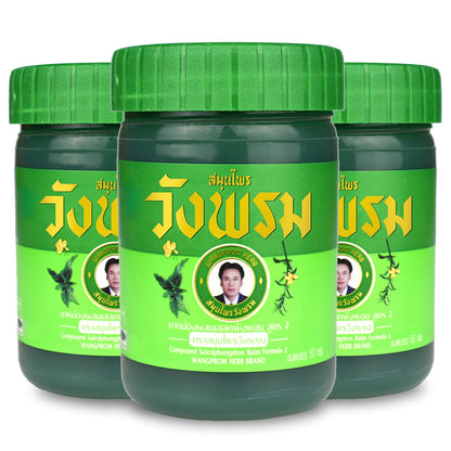 Wangprom Herbal Balm Green – Traditional Thai Herbal Cooling Balm | Pack of 3 × 50g