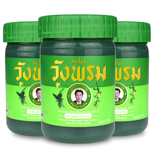 Wangprom Herbal Balm Green – Traditional Thai Herbal Cooling Balm | Pack of 3 × 50g