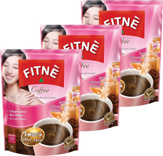 FITNE Instant 3-in-1 Coffee Mix with Collagen & Vitamin C | Sugar-Free Sucralose Sweetener | 3 Packs x 10 Sticks