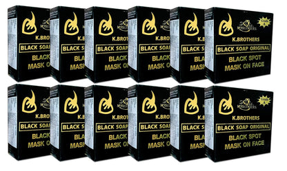 K Brothers Original Black Soap – Dark Spot Remover & Face Mask Treatment – 50g x 12 Bars
