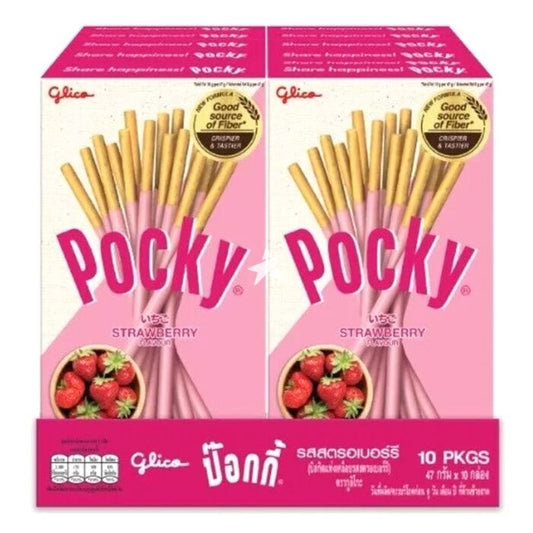 Glico Pocky Strawberry – Japanese Biscuit Sticks with Creamy Strawberry Coating | 10 Packs