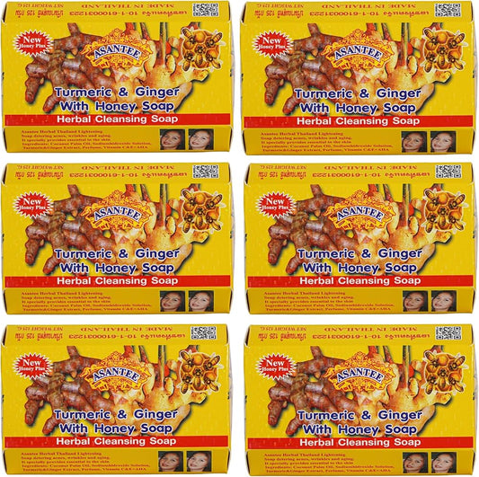 Asantee Soap Turmeric & Ginger Herbal Soap – Brightening, Anti-Acne & Detox – 6 Bars x 125g – Natural Thai Skincare