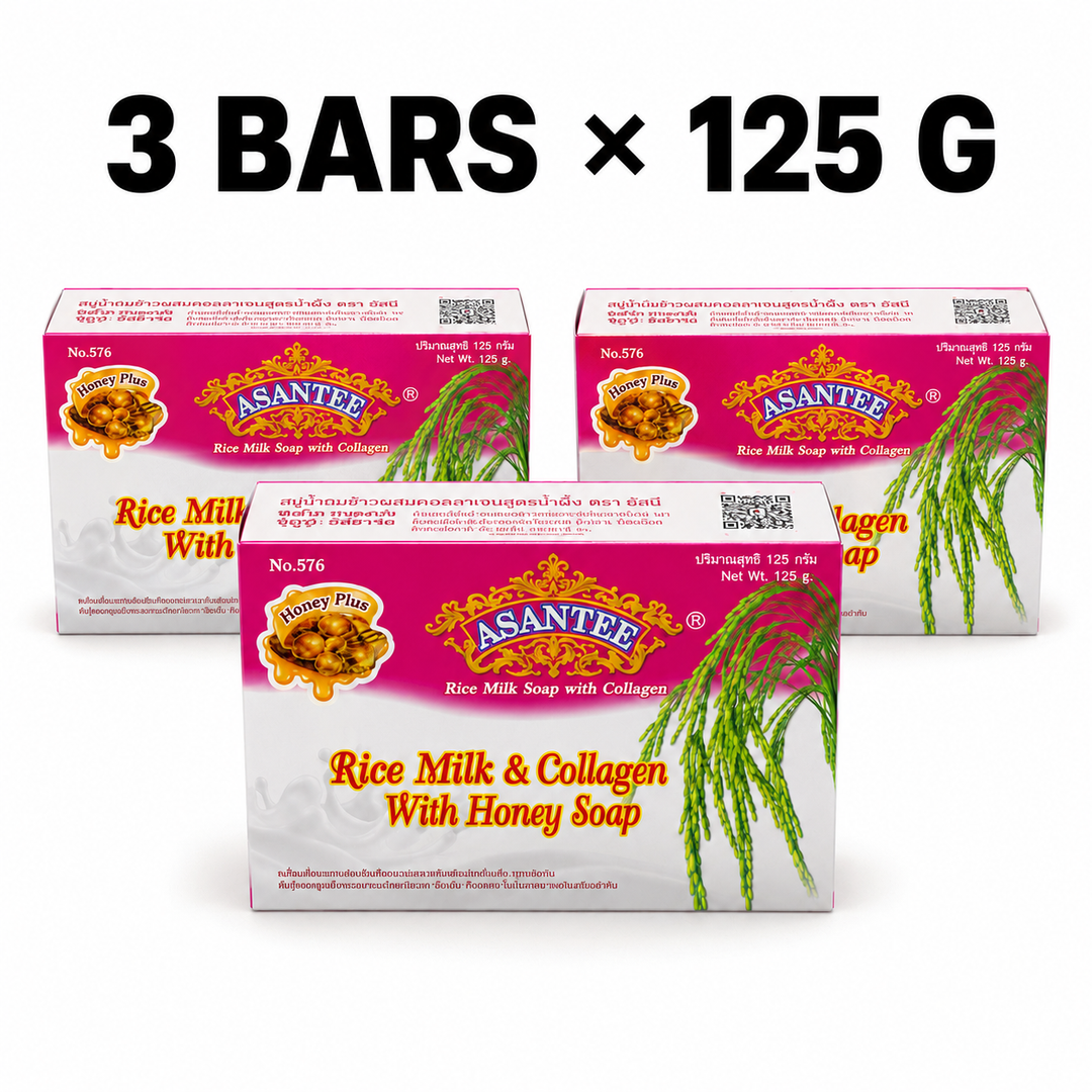 ASANTEE Rice Milk & Collagen with Honey Soap No.576 – 3 Bars × 125 g
