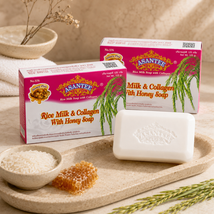 ASANTEE Rice Milk & Collagen with Honey Soap No.576 – 3 Bars × 125 g