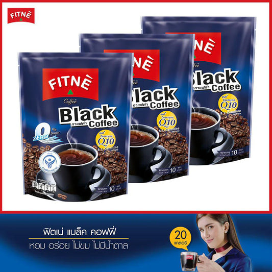 FITNE Coffee Q10 – Instant Black Coffee Mix with Coenzyme Q10 for Energy & Fat Metabolism, 3 packs x 10 sachets, total 30 sachets