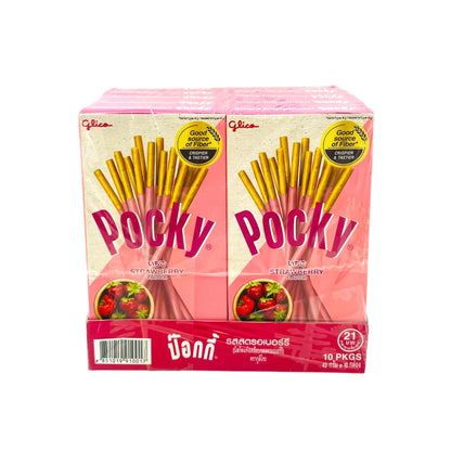 Glico Pocky Strawberry – Japanese Biscuit Sticks with Creamy Strawberry Coating | 10 Packs