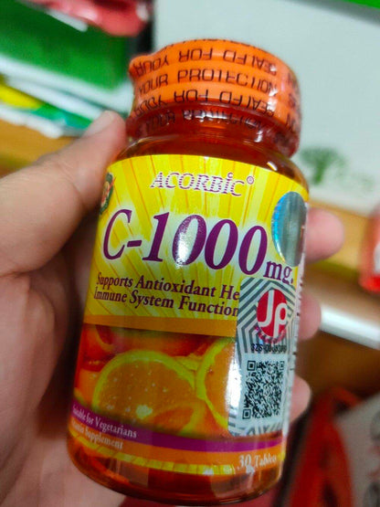 Acorbic C 1000mg – High-Potency Vitamin C Supplement for Immune Support – 2 Packs x 30 Tablets