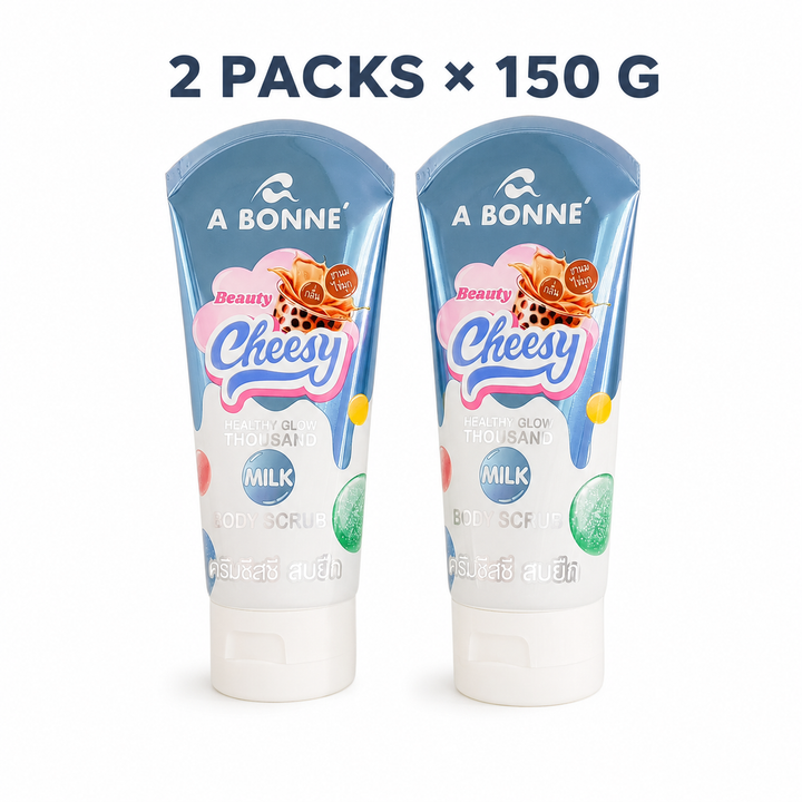 Two A BONNÉ Beauty Cheesy Thousand Milk Body Scrub 150 g tubes on a white background