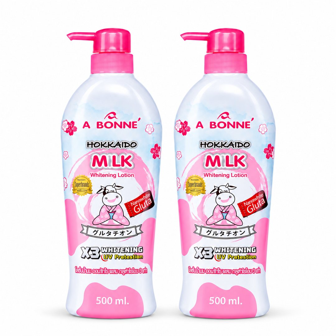 A BONNE Hokkaido Milk Body Lotion — 2 × 500 ml — white-background photograph showing exactly 2 units