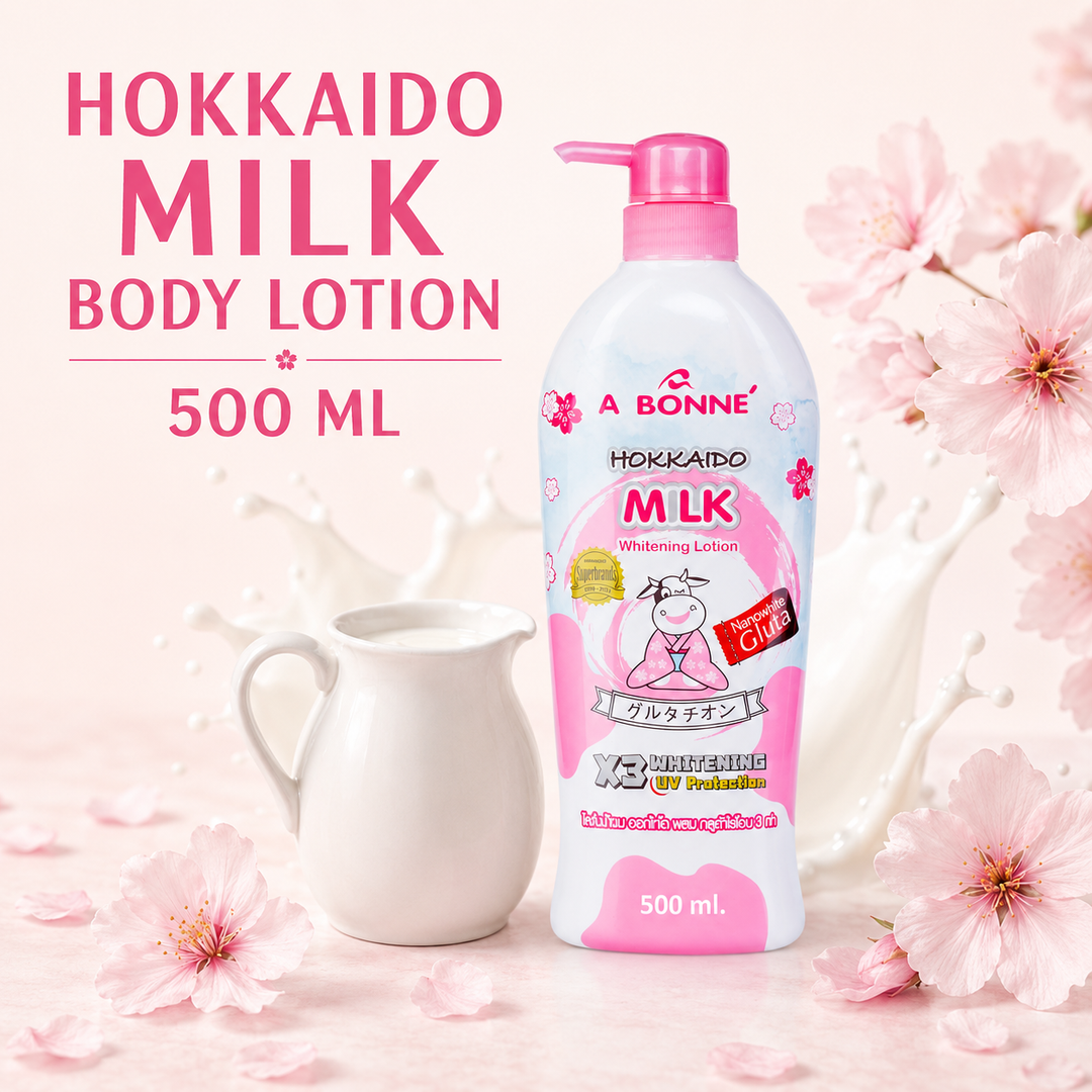 A BONNE Hokkaido Milk Body Lotion in a clean daily body-care setting
