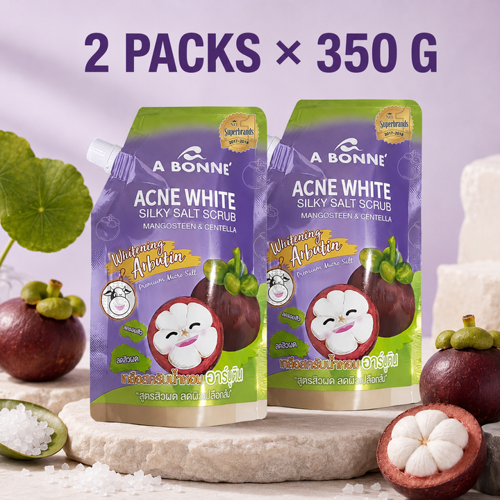 Two packs of A BONNE Mangosteen and Centella Silky Salt Scrub, 350 g each