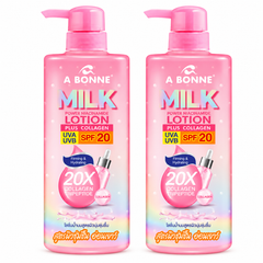A BONNE Milk Power Niacinamide Lotion Plus Collagen SPF 20 — 2 × 500 ml — white-background photograph showing exactly 2 units