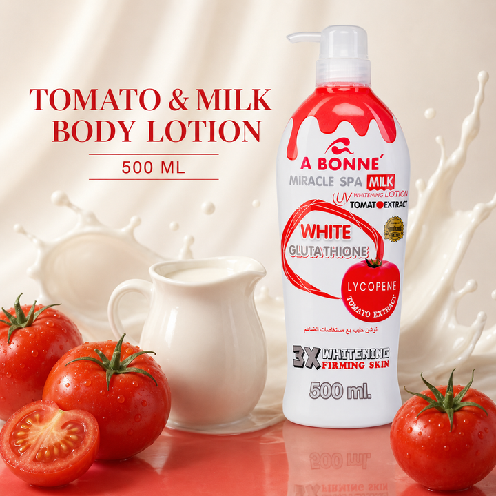 A BONNE Tomato & Milk Body Lotion with tomato and milk-inspired presentation
