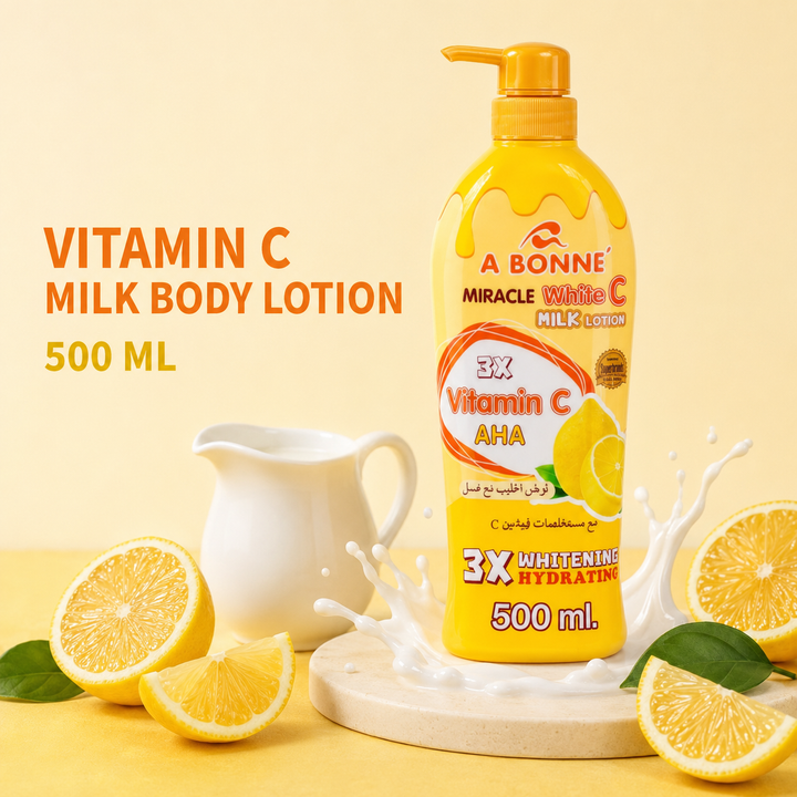  A BONNE Miracle White C Milk Body Lotion in a clean daily body-care setting