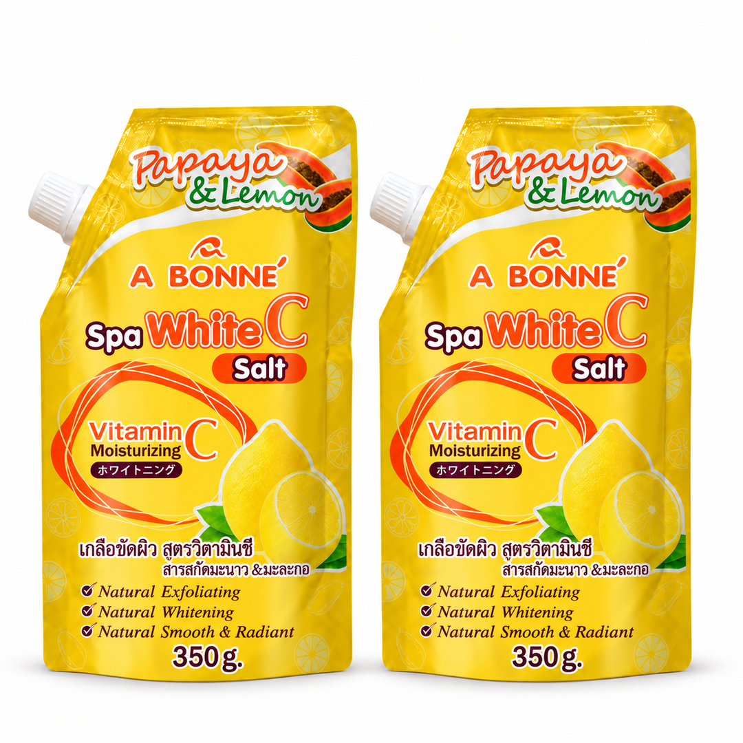 A BONNE Papaya & Lemon Vitamin C Spa Salt Body Scrub — Pack of 2 × 350 g — 2 identical units, white background