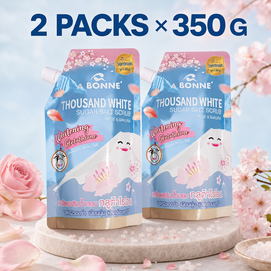 wo packs of A BONNE Rose and Sakura Sugar Salt Scrub, 350 g each