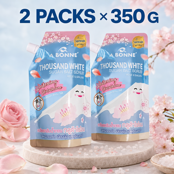 wo packs of A BONNE Rose and Sakura Sugar Salt Scrub, 350 g each