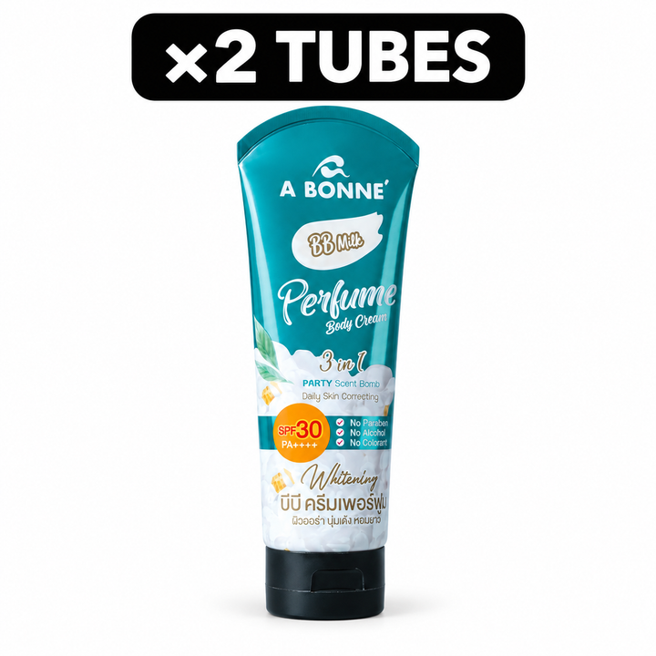 Single product view of A BONNE BB Milk Perfume Body Cream SPF 30, with ×2 TUBES quantity badge