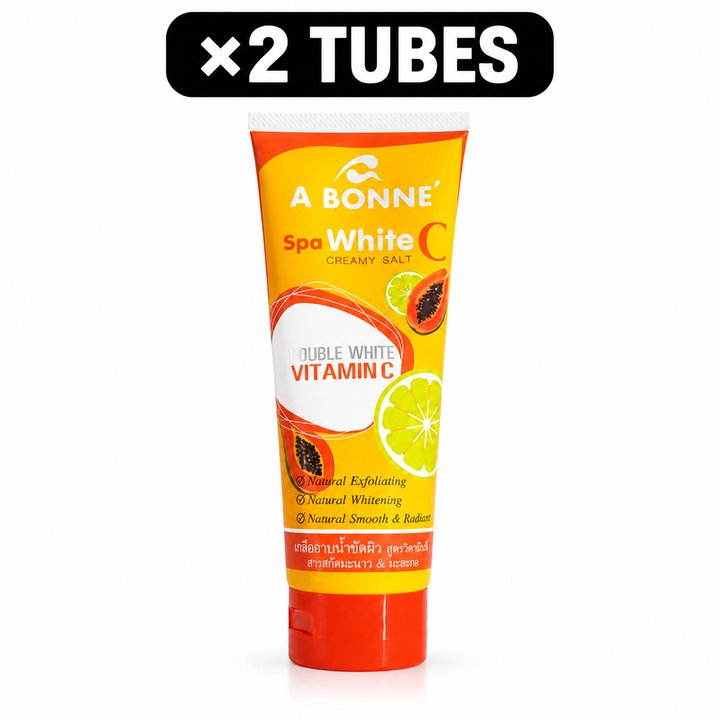 Single product view of A BONNE Spa White C Creamy Salt Body Scrub, with ×2 TUBES quantity badge