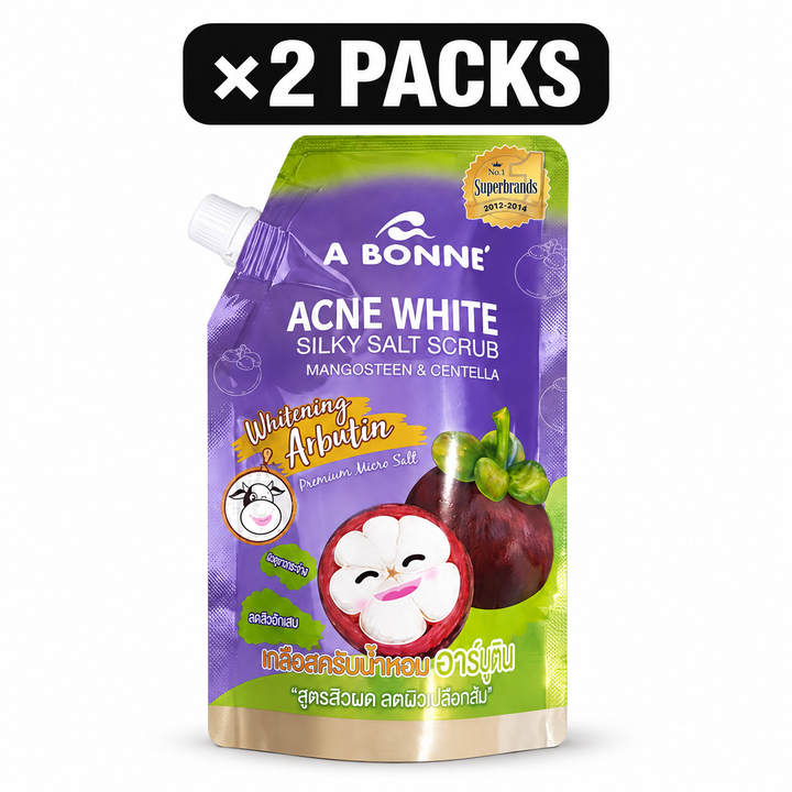 Single product view of A BONNE Mangosteen & Centella Silky Salt Scrub, with ×2 PACKS quantity badge