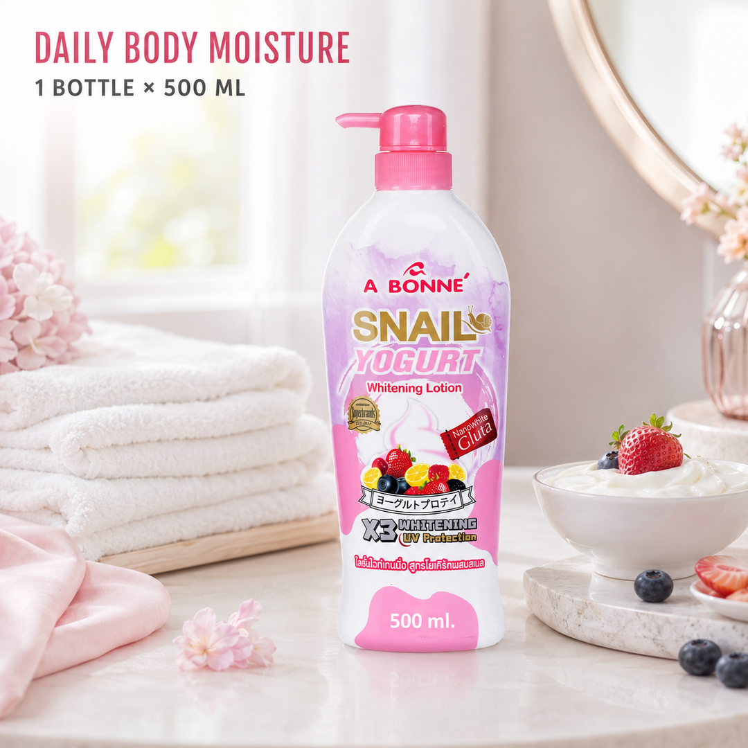 A BONNE Snail Yogurt Body Lotion with yogurt and fruit-inspired presentation
