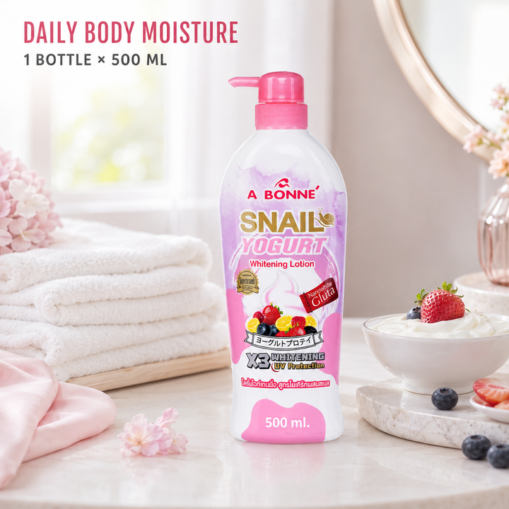 A BONNE Snail Yogurt Body Lotion with yogurt and fruit-inspired presentation
