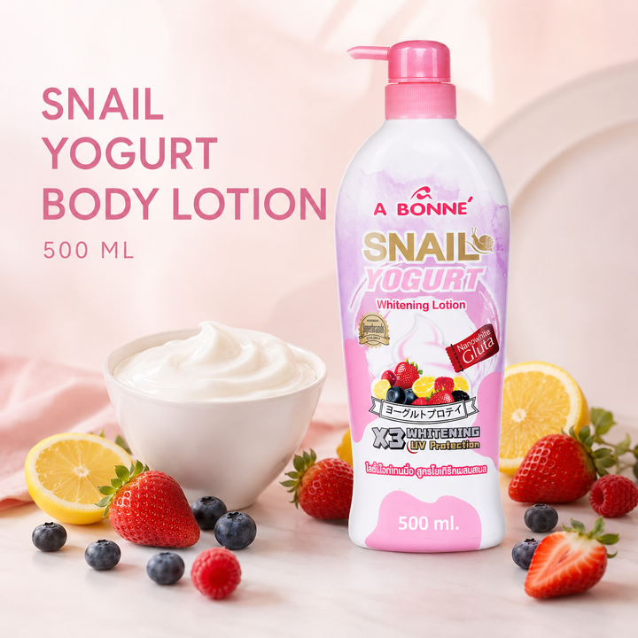 A BONNE Snail Yogurt Body Lotion in a clean daily body-care setting
