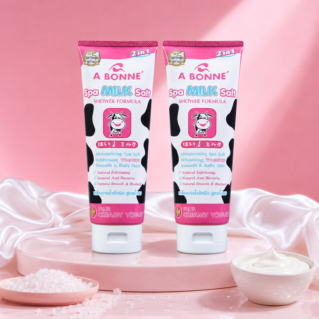 Two A BONNE Spa Coffee Milk Creamy Salt tubes in a premium coffee spa setting
