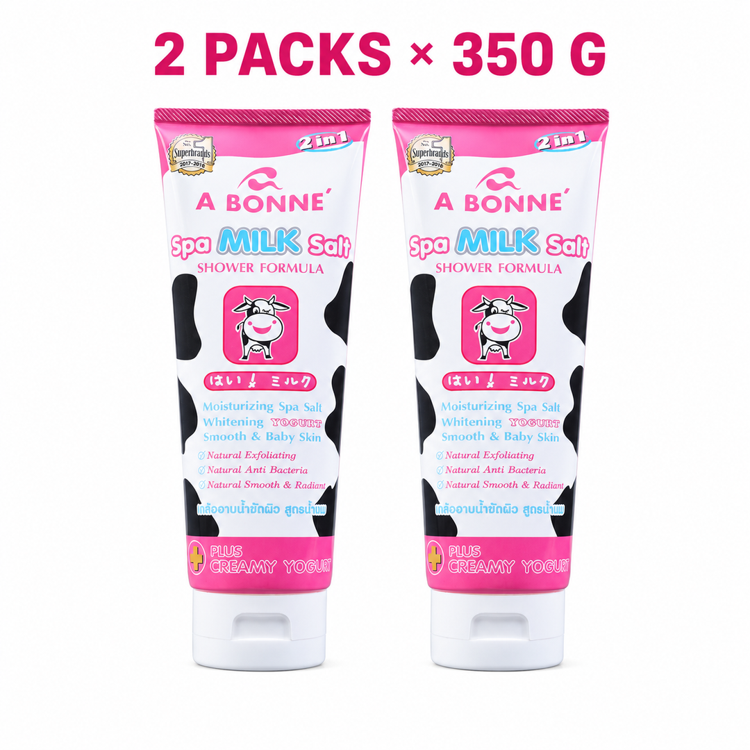 Two A BONNE Creamy Yogurt Spa Milk Salt 350 g tubes on a white background