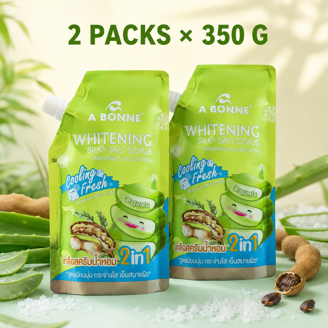 Two packs of A BONNE Tamarind and Aloe Vera Cooling Silky Salt Scrub, 350 g each

