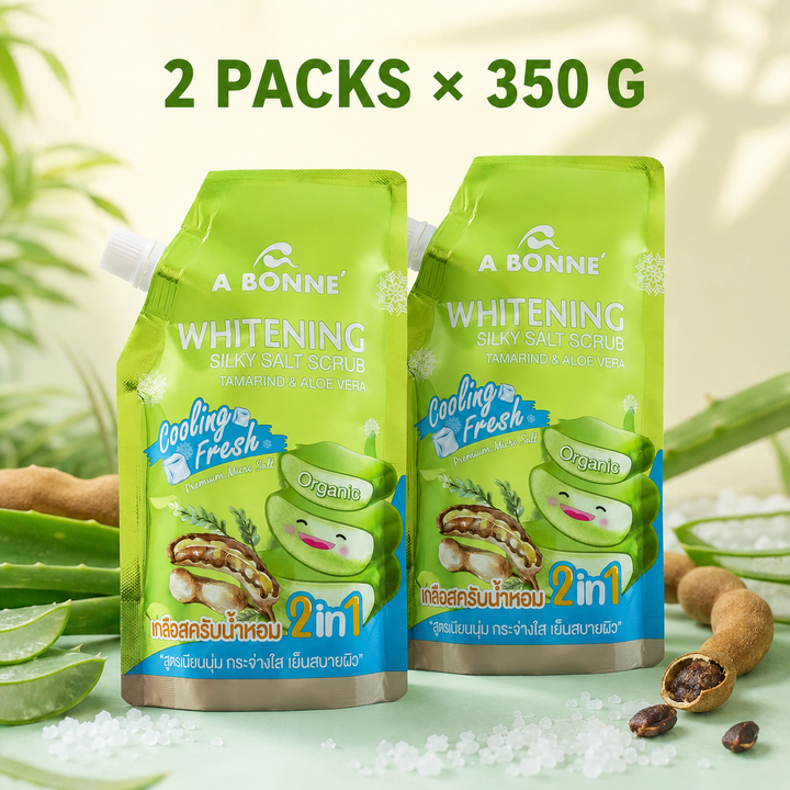 Two packs of A BONNE Tamarind and Aloe Vera Cooling Silky Salt Scrub, 350 g each

