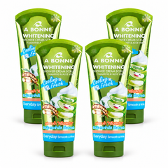 A BONNE Tamarind & Aloe Vera Cooling Shower Cream Scrub — Pack of 4 × 350 g — 4 identical units, white background