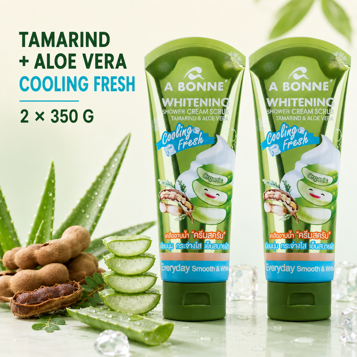 A BONNE Tamarind and Aloe Vera Shower Cream Scrub twin pack with tamarind and aloe vera