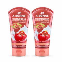 A BONNE Moisturizing Shower Cream Scrub Tomato & Milk — Pack of 2 × 350 g — 2 identical units, white background
